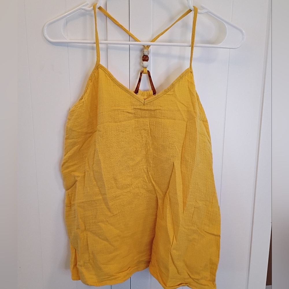 Cupshe Yellow Crinkle Spaghetti-Strap Camisole with Beaded Back